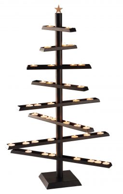 Schwarzer Soho Weihnachtsbaum für Teelichter von Philippi mit brennenden Teelichtern und goldenem Stern.